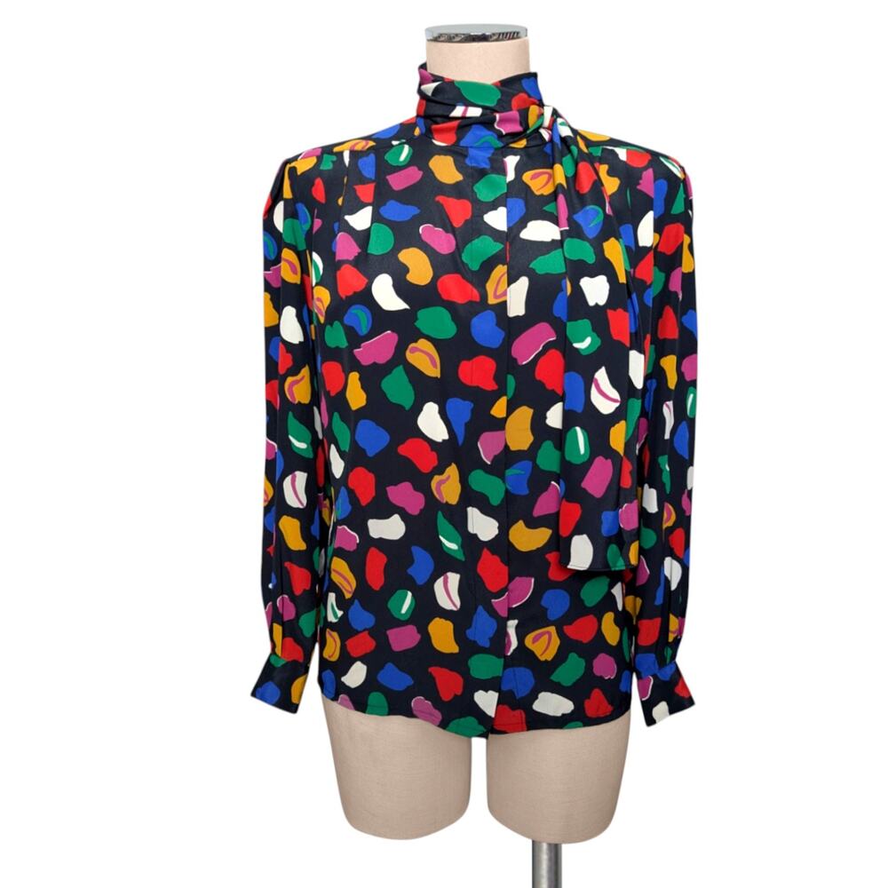 Vintage 80's 90's LA CHINE Petite Galinda Wang Colorful Shirt Top  Blouse 4P